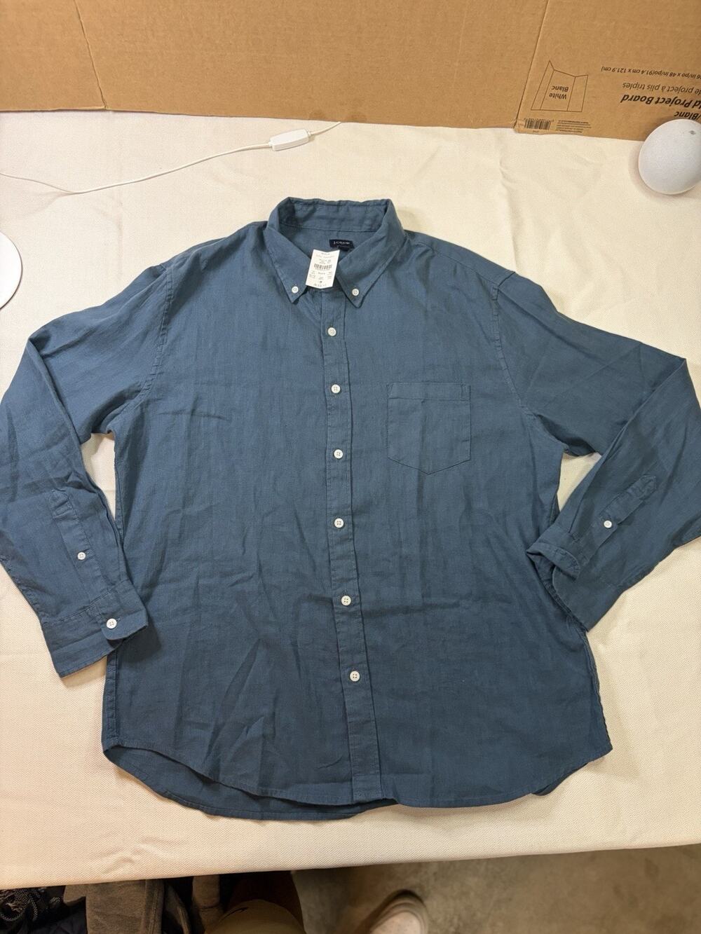 NWT J.Crew Shirt Men’s XL Blue Linen Cotton Long Sleeve Button Down Preppy Fit